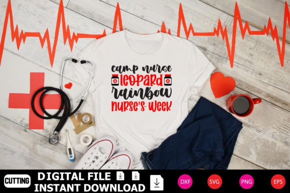 Camp Nurse Leopard Rainbow Nurse Week Graphics for T-Shirt Designs