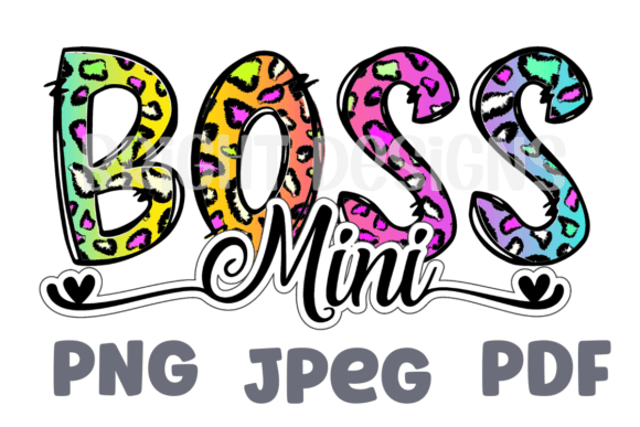 Mini Boss Wordart Rainbow Animal Print Graphics for T-Shirt Designs