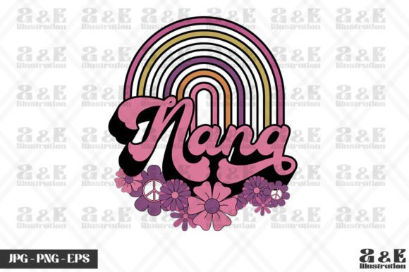Retro Nana Groovy Flower Rainbow Graphics for Branding